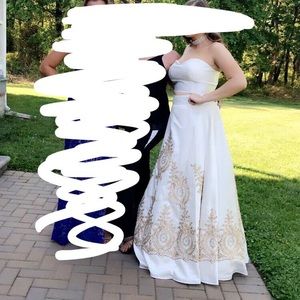 White and Gold Prom Dress